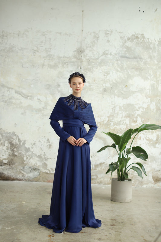 Etol Detaylı Lacivert Elbise