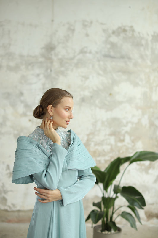 Etol Detaylı Su Yeşili Elbise