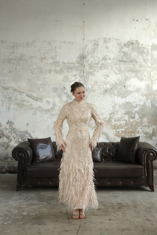 Haute Couture Tüy ve Boncuk işlemeli Elbise