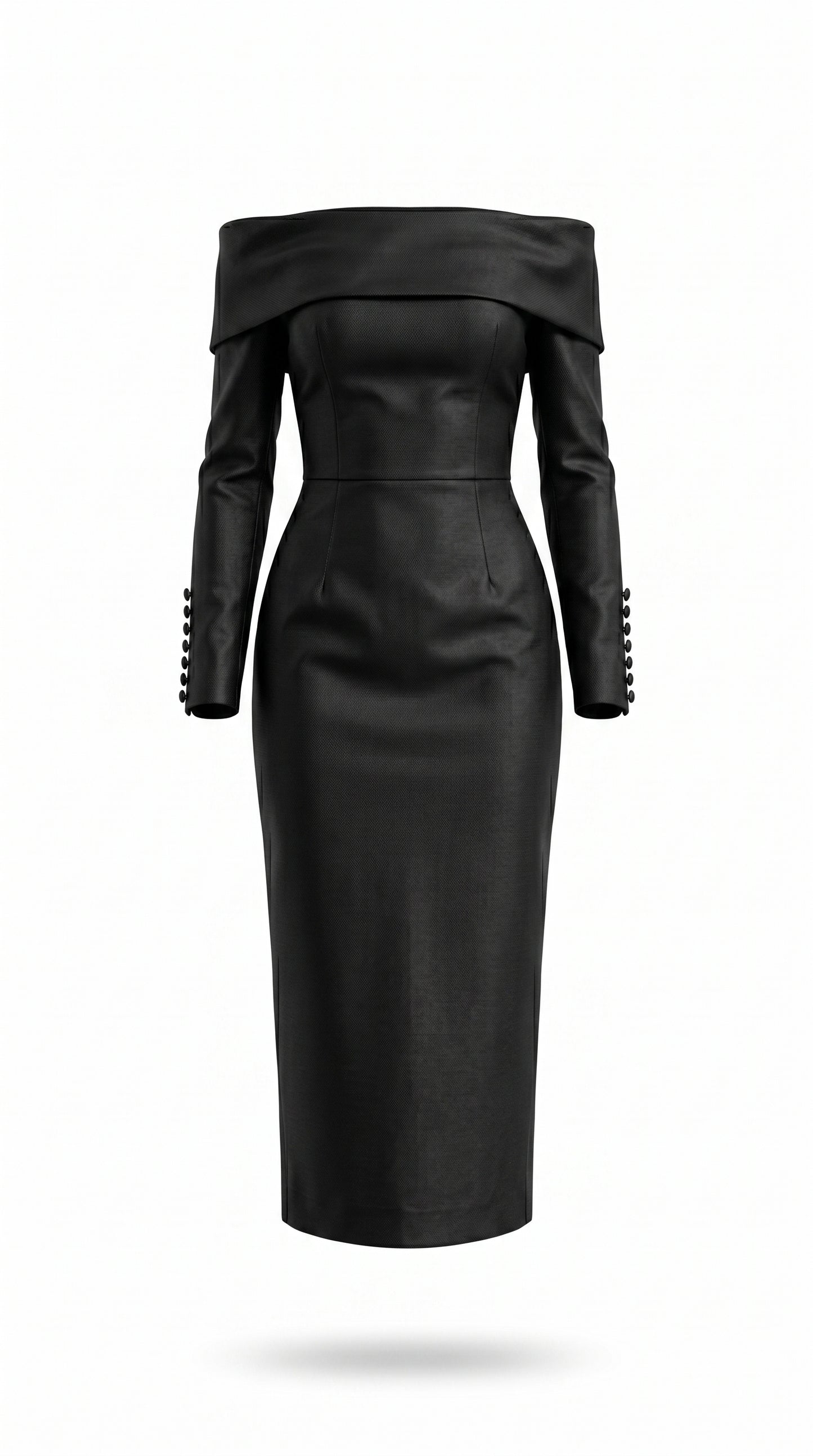 Noir Off-Shoulder Midi Elbise