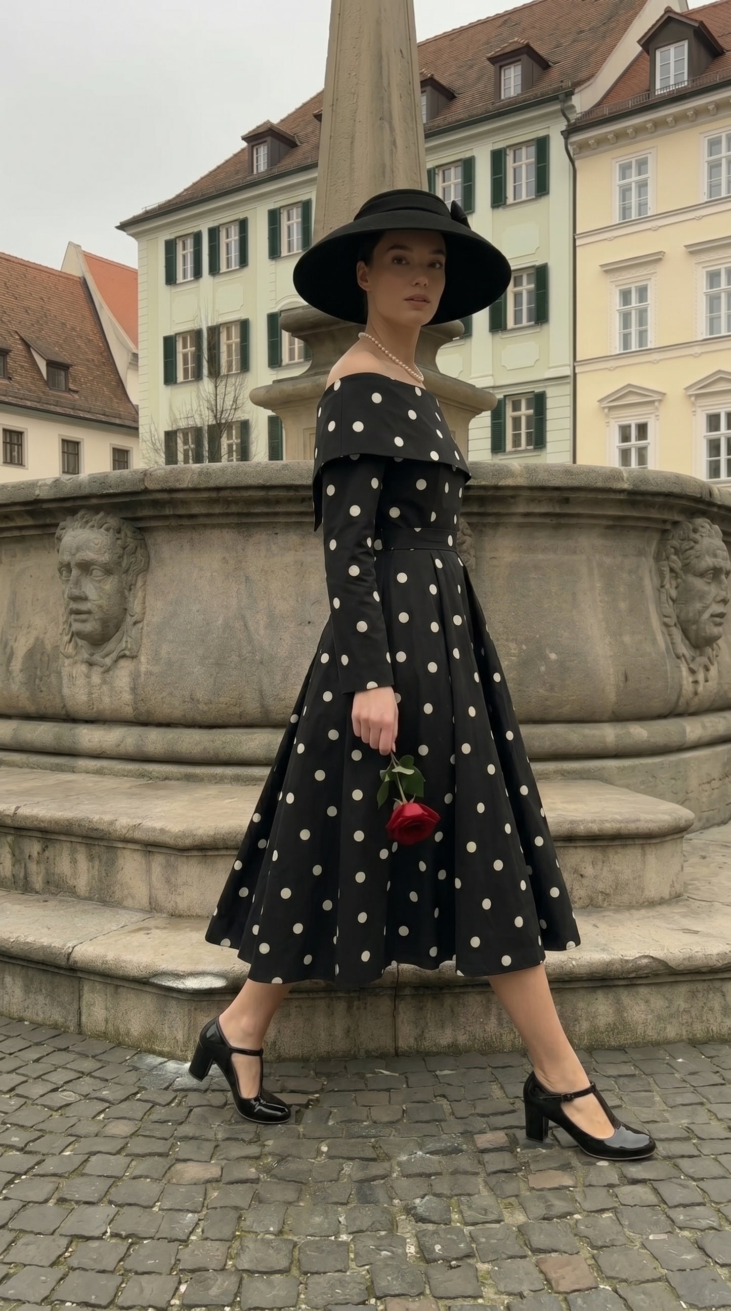 Noir Polka Elbise-26010