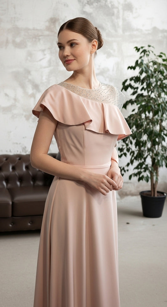 Omuz Volanlı Özel Tasarım Abiye Elbise_50