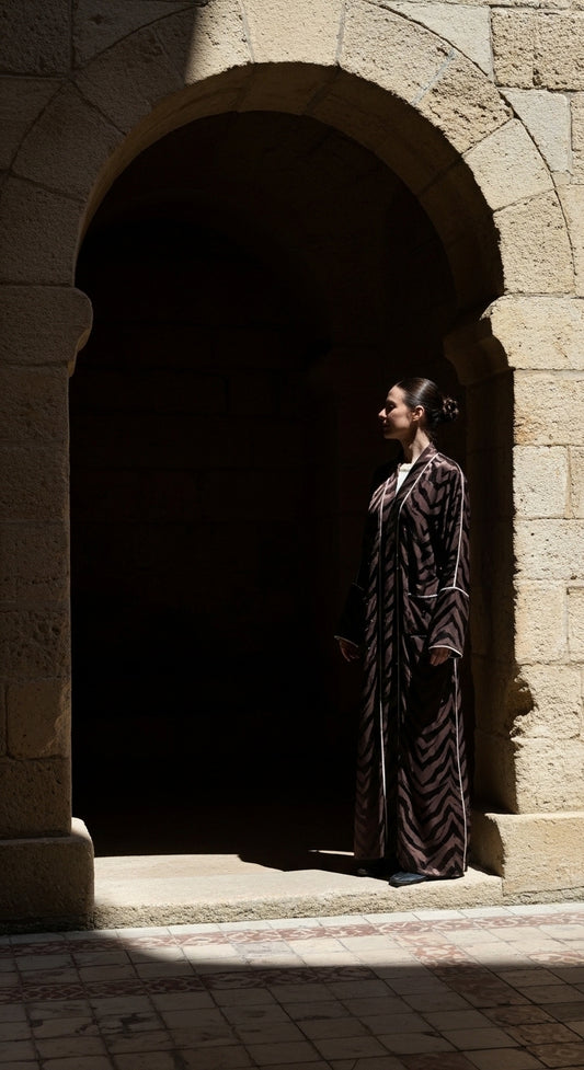 Zebra Desenli Lüks Kimono Abaya - 26622