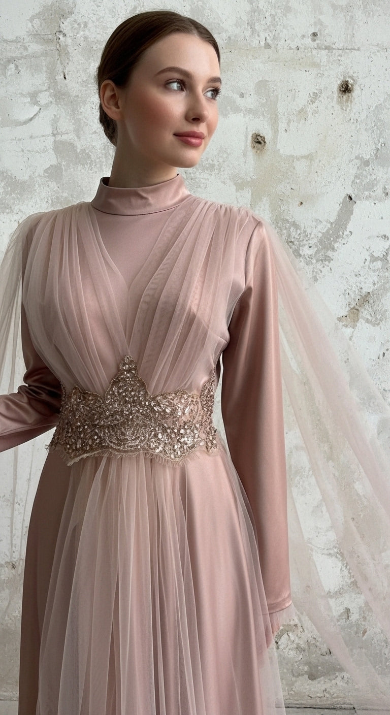 Radiant Empress Kristal Kemerli Tül Pelerinli Helen Abiye_28