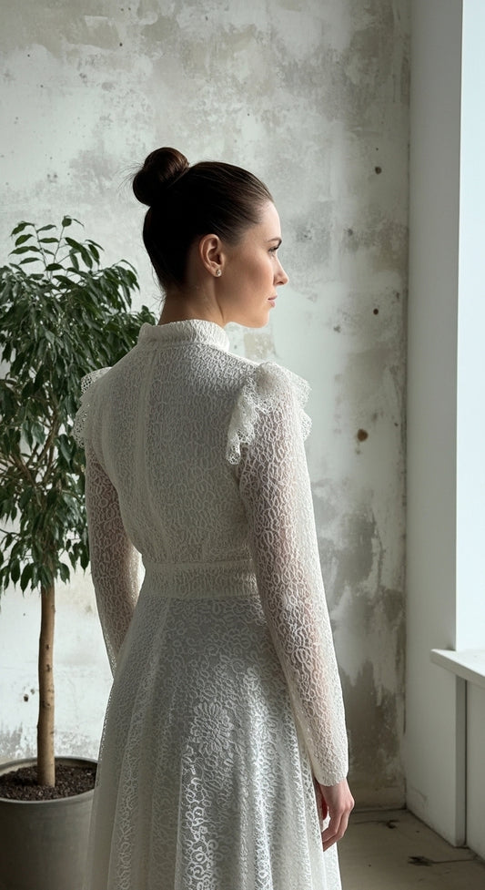 Lumiere Dantel İşlemeli Omuz Fırfırlı Helenistik Abiye_65