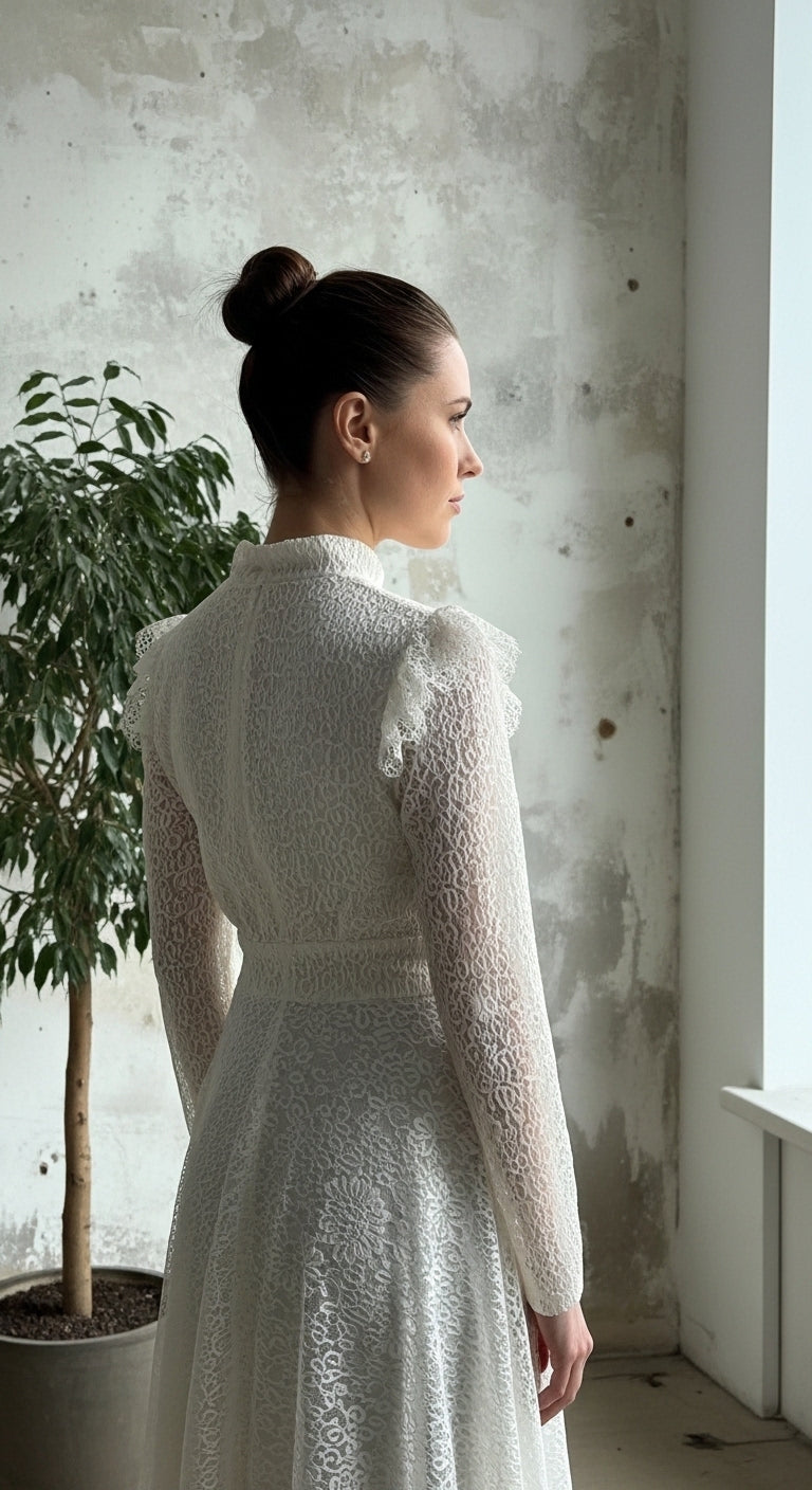 Lumiere Dantel İşlemeli Omuz Fırfırlı Helenistik Abiye_65