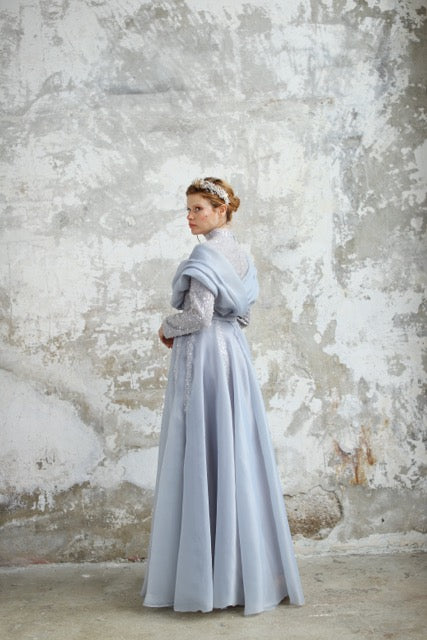 Gri Organze Şallı Abiye Valentina Dress 2032