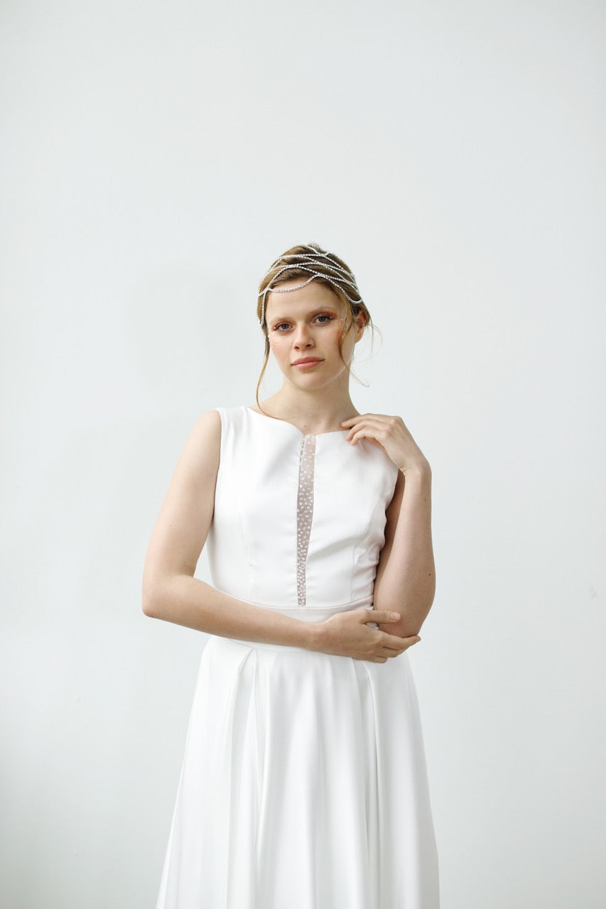 Ekru Kayık Yaka Rita Gelinlik