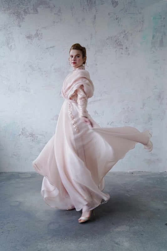 Somon Organze Şallı Abiye Valentina Dress 2032