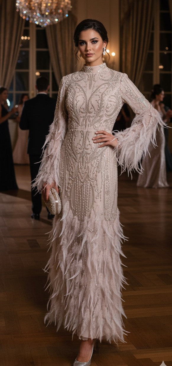 Haute Couture Tüy ve Boncuk işlemeli Elbise