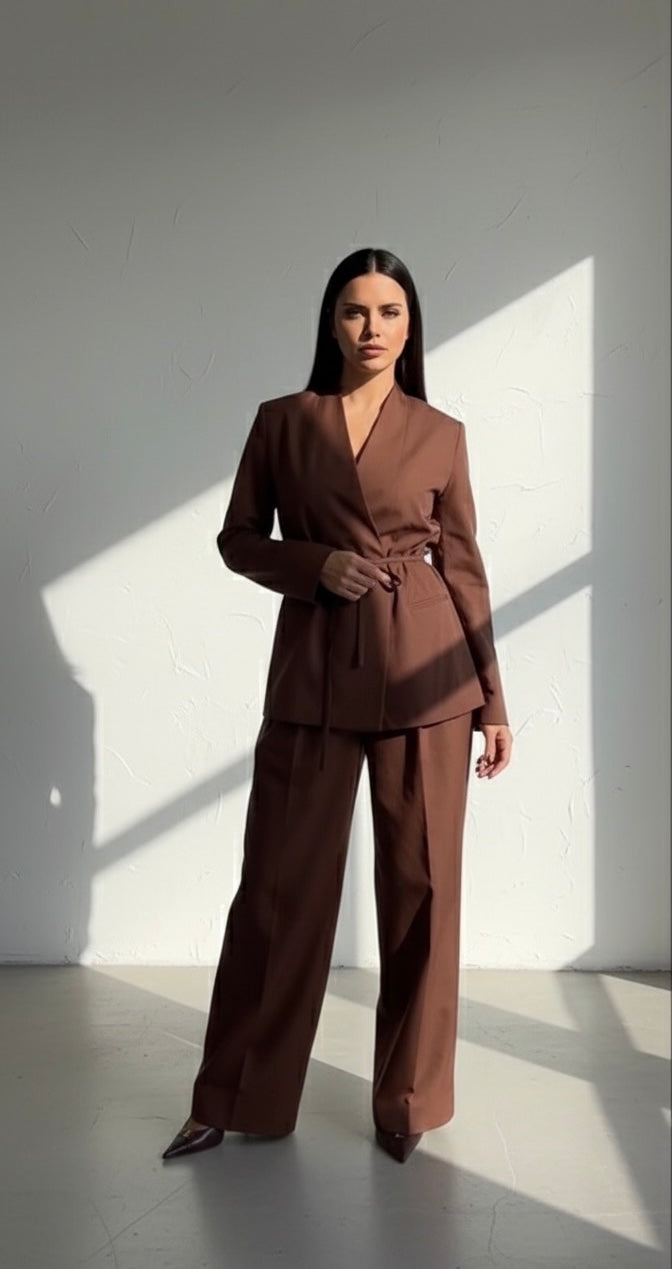 Astarlı Gizli Düğmeli Kahve Ceket