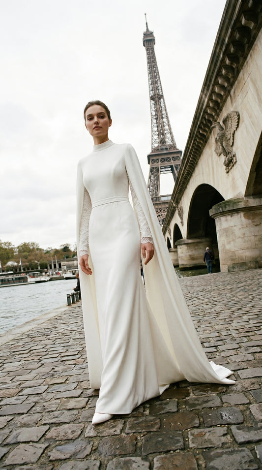 Paris Esintili Dantelli Uzun Kollu Abiye Elbise – 26004