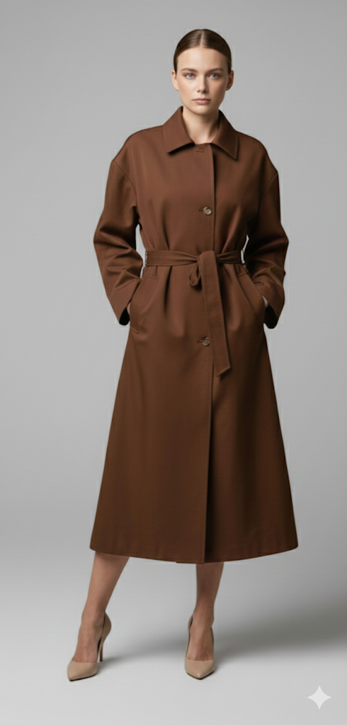 Desenli Astarlı Oversize Trençkot Kahve