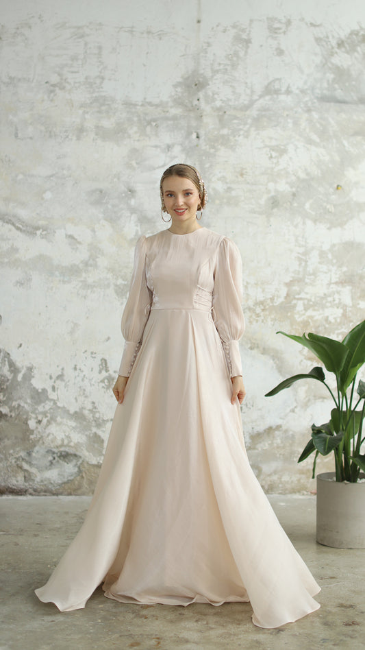 Bağcık Detaylı Şık Elbise bej