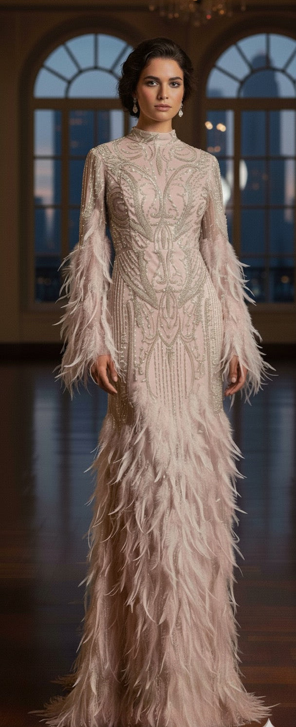 Haute Couture Tüy ve Boncuk işlemeli Elbise