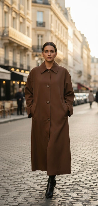 Desenli Astarlı Oversize Trençkot Kahve