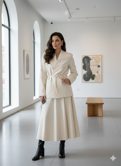 Sekiz parçalı Ekru Etek