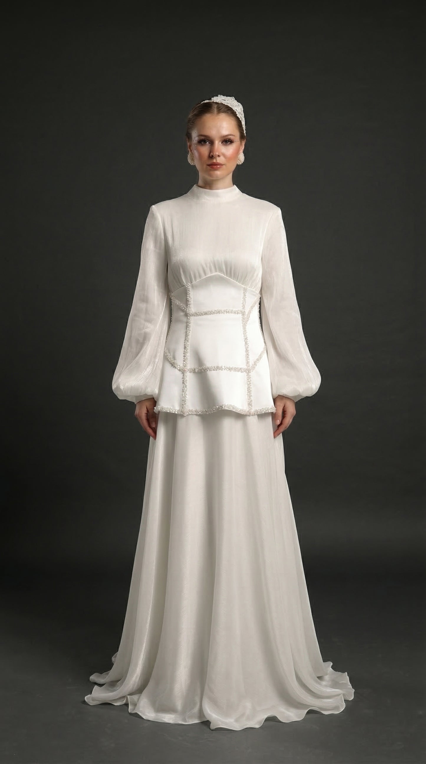 Korse Detay Ekru Pera Dress