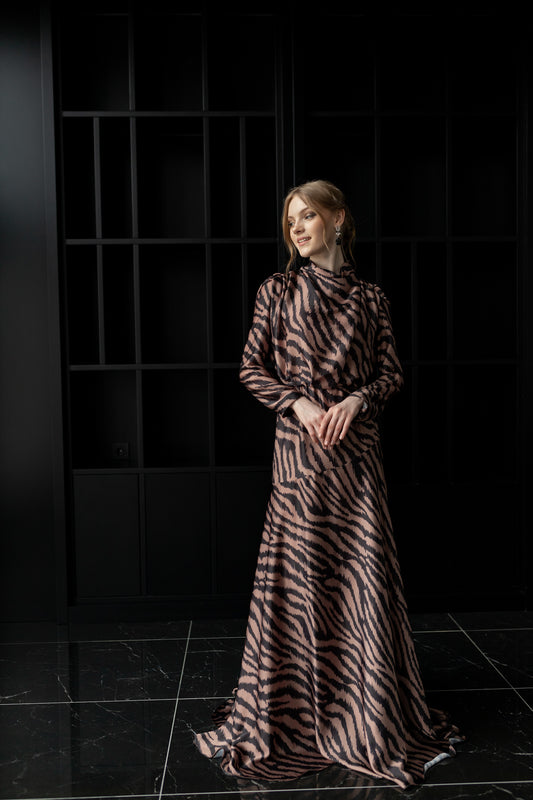 Zebra Desen Şık Elbise