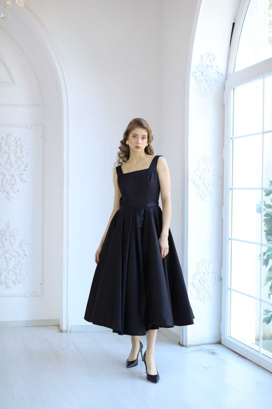 Midi Length Ecru Satin Dress