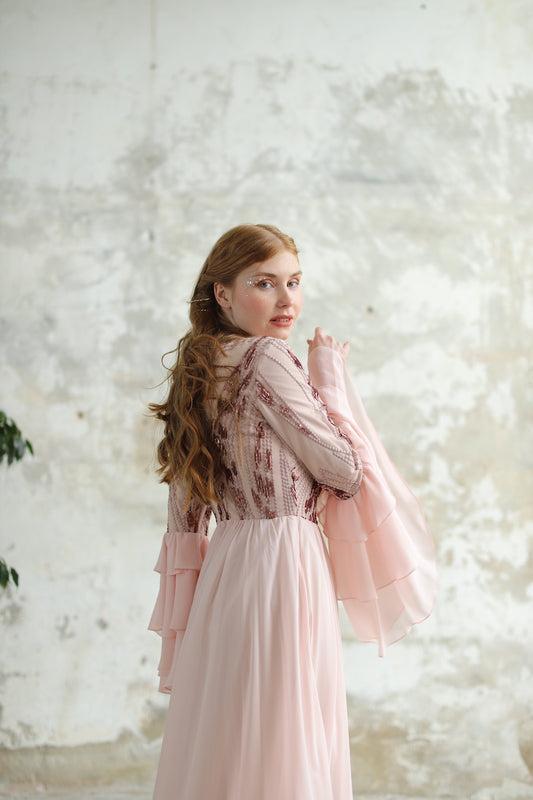 Somon Volan Kollu Elbise