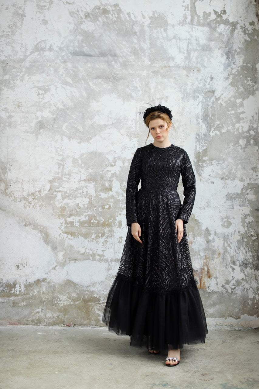 Siyah Simli Olya Dress 2034