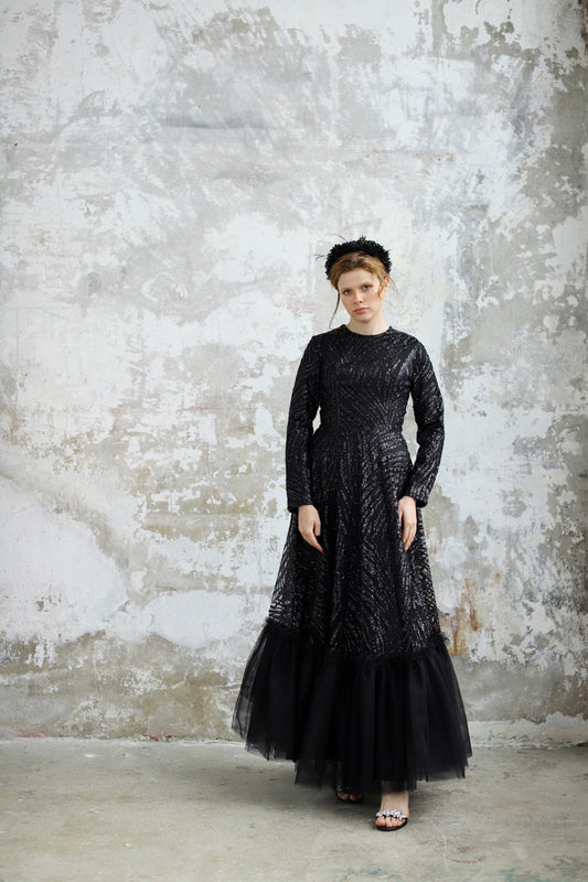 Siyah Simli Olya Dress 2034