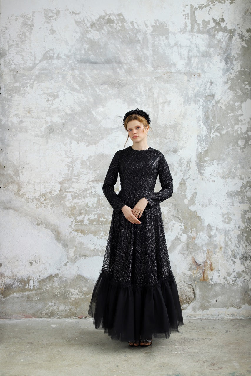 Siyah Simli Olya Dress 2034