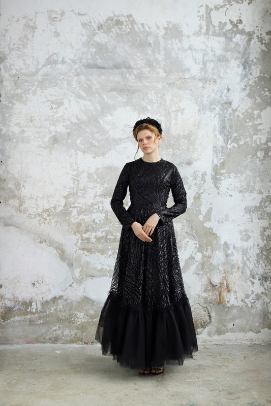 Siyah Simli Olya Dress 2034
