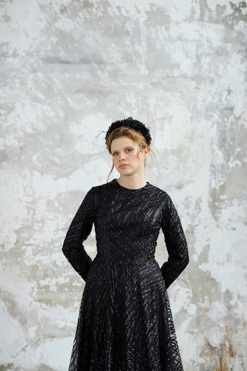 Siyah Simli Olya Dress 2034