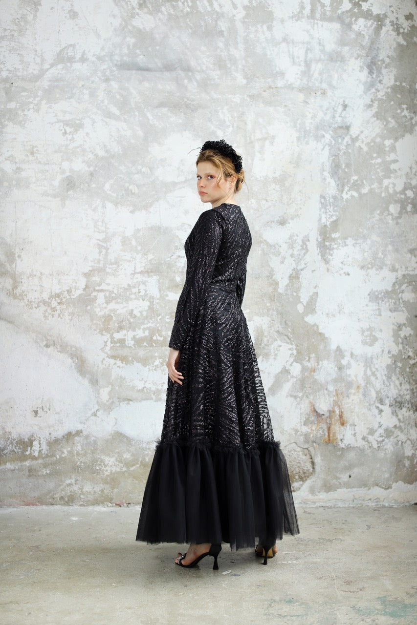 Siyah Simli Olya Dress 2034
