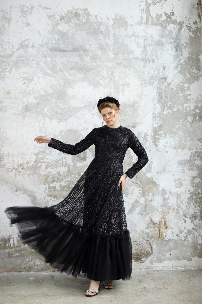 Siyah Simli Olya Dress 2034