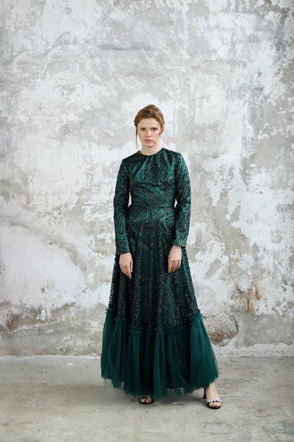 Zümrüt Yeşili Simli Olya Dress 2034