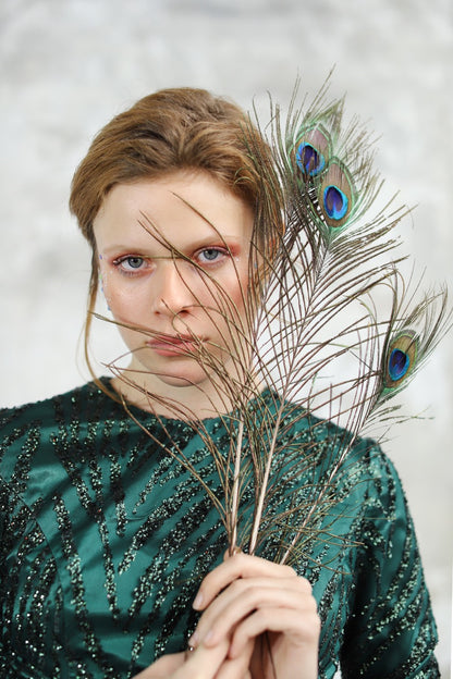 Zümrüt Yeşili Simli Olya Dress 2034