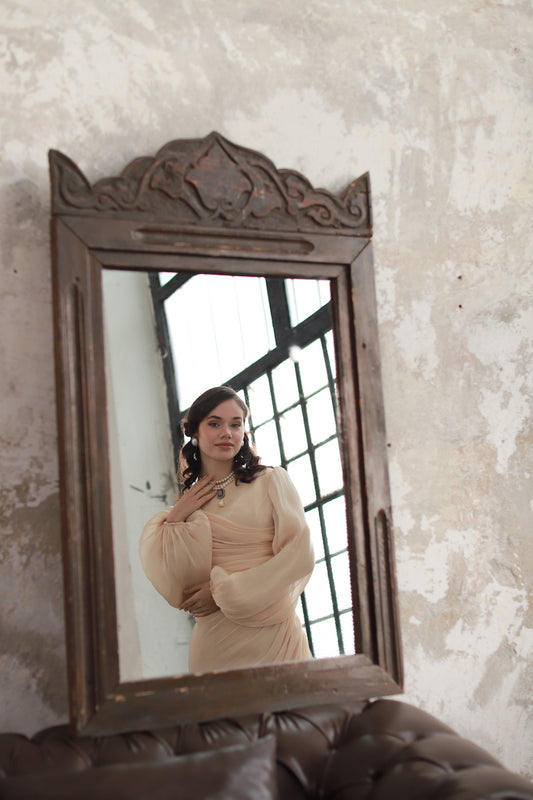 Drape Detaylı Elbise Bej 20251