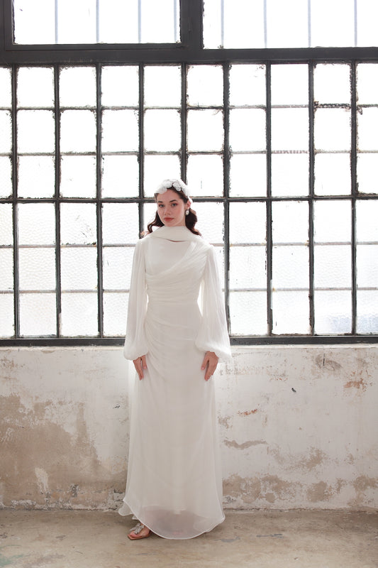 Drape Detaylı Elbise Ekru 20251