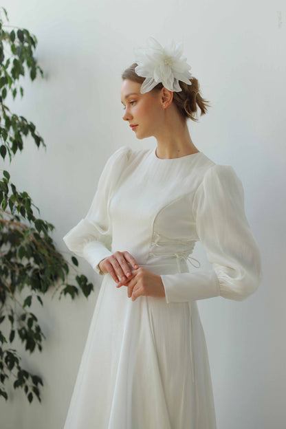 Bağcık Detaylı Şık Elbise Ekru