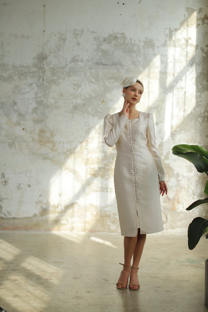 Parisian Düğmeli Bej Nikah Elbisesi