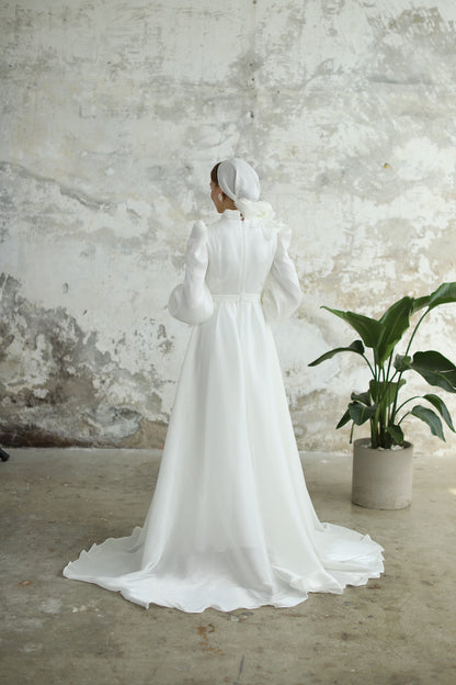 Çiçek Detaylı Manolya Elbise Ekru