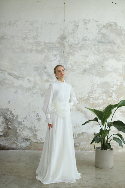 Bel Drape Detaylı Ekru  Elbise