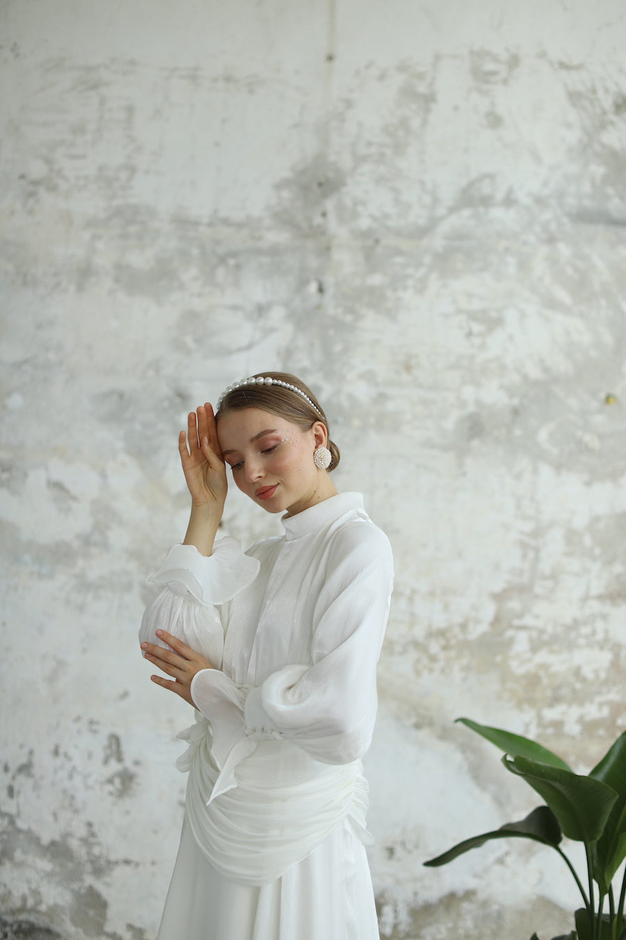 Bel Drape Detaylı Ekru  Elbise