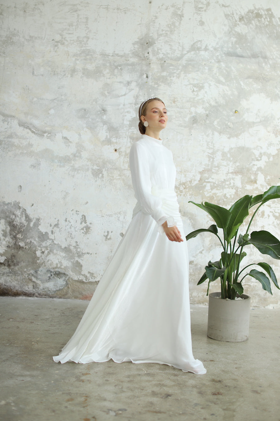 Bel Drape Detaylı Ekru  Elbise