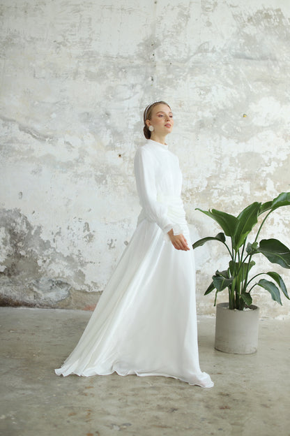 Bel Drape Detaylı Ekru  Elbise