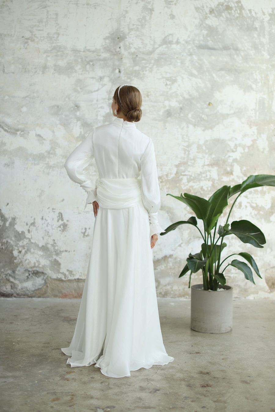 Bel Drape Detaylı Ekru  Elbise