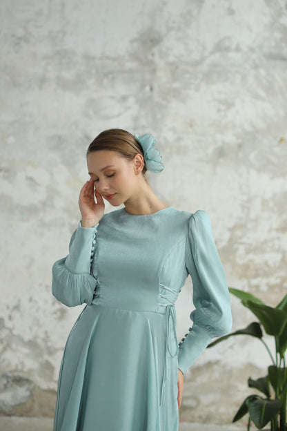 Bağcık Detaylı Şık Elbise Su Yeşili