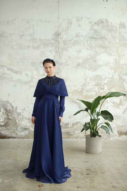 Etol Detaylı Lacivert Elbise