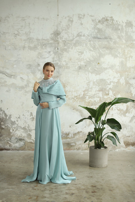 Etol Detaylı Su Yeşili Elbise