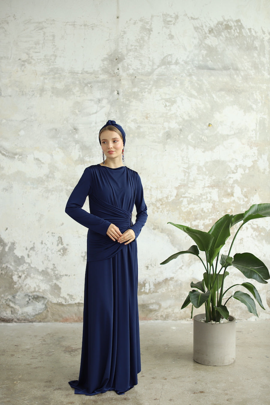 Elegant Detailed Dress Navy Blue