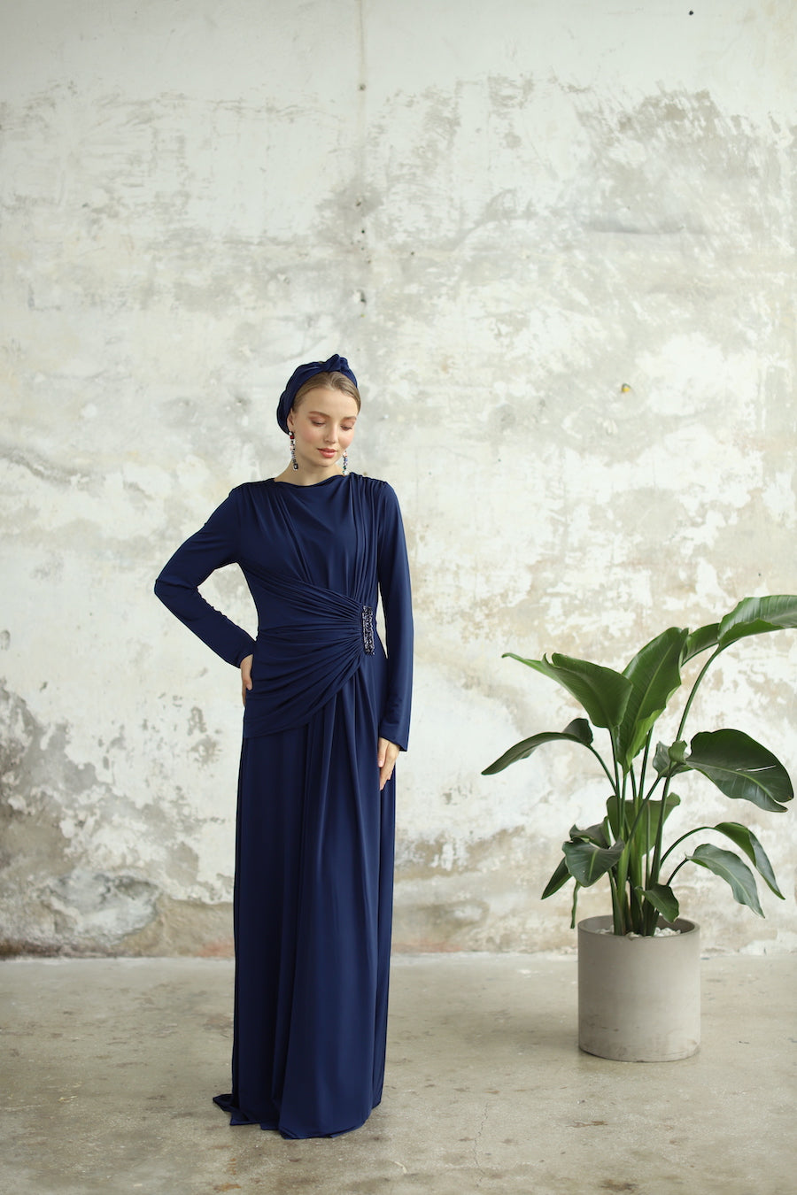 Elegant Detailed Dress Navy Blue