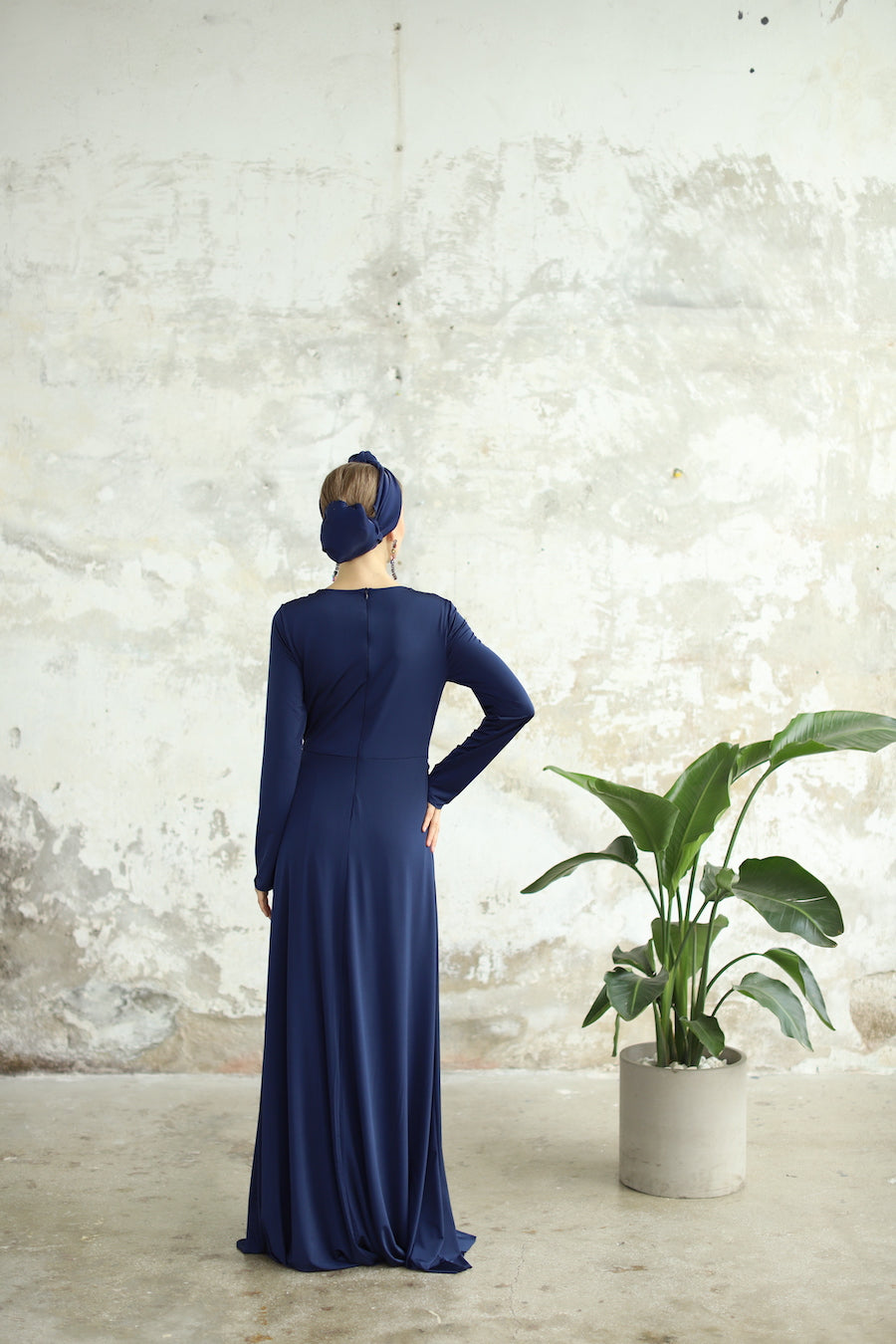 Zarif Detaylı Elbise Lacivert